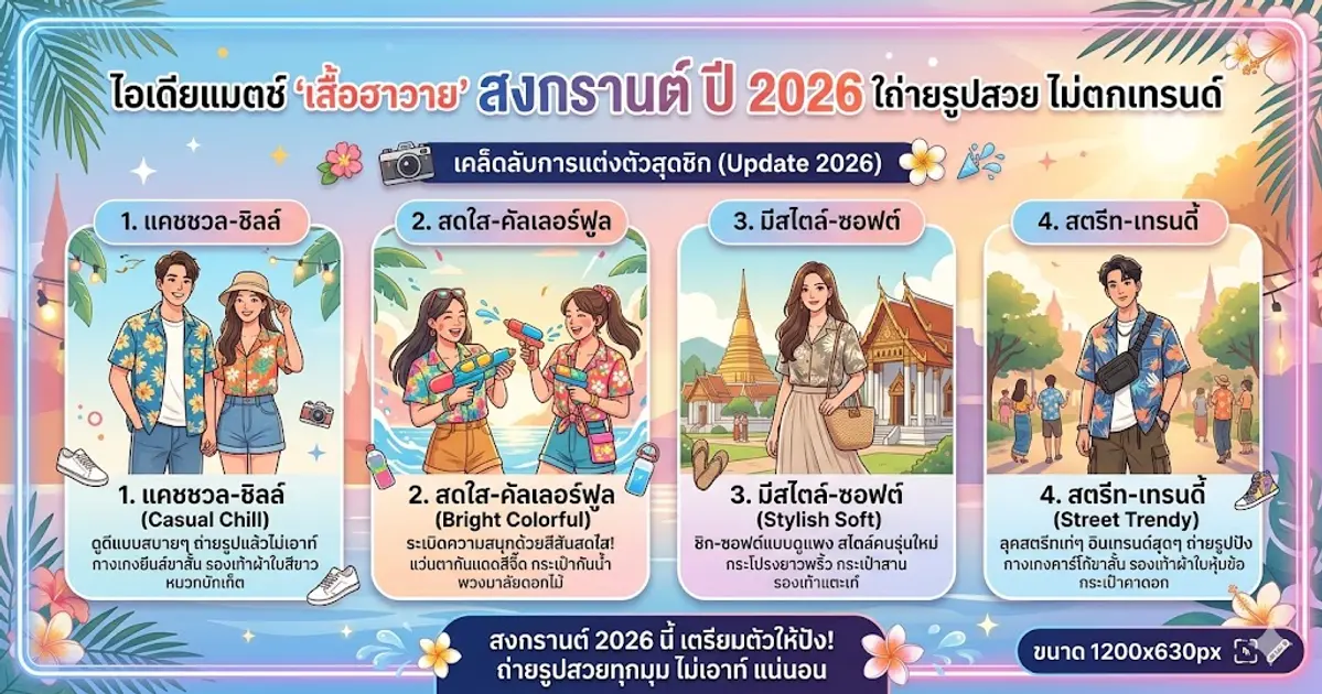 ไอเดียแมตช์ เสื้อฮาวาย สงกรานต์ ปี 2026 ให้ถ่ายรูปสวย ไม่ตกเทรนด์