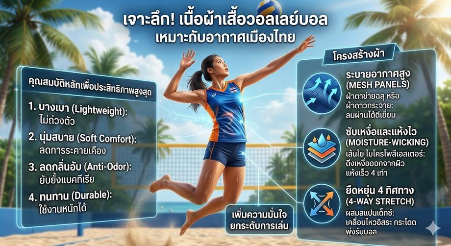 ทำความรู้จักเนื้อผ้าเสื้อวอลเลย์บอล แบบไหนเหมาะกับสภาพอากาศเมืองไทย?